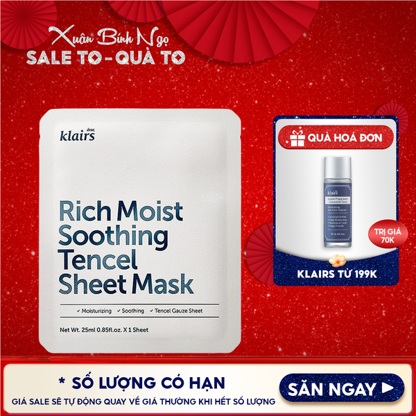  Mặt Nạ Klairs Dưỡng Ẩm, Bảo Vệ Da Khỏe Mạnh Rich Moist Soothing Tencel Sheet Mask 