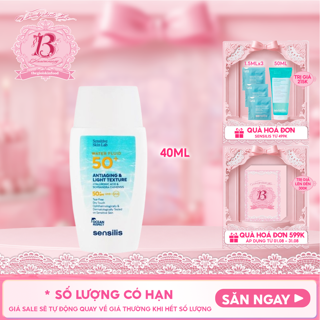 Sữa Chống Nắng Sensilis Mỏng Nhẹ, Dưỡng Ẩm Water Fluid SPF50+ 40ml