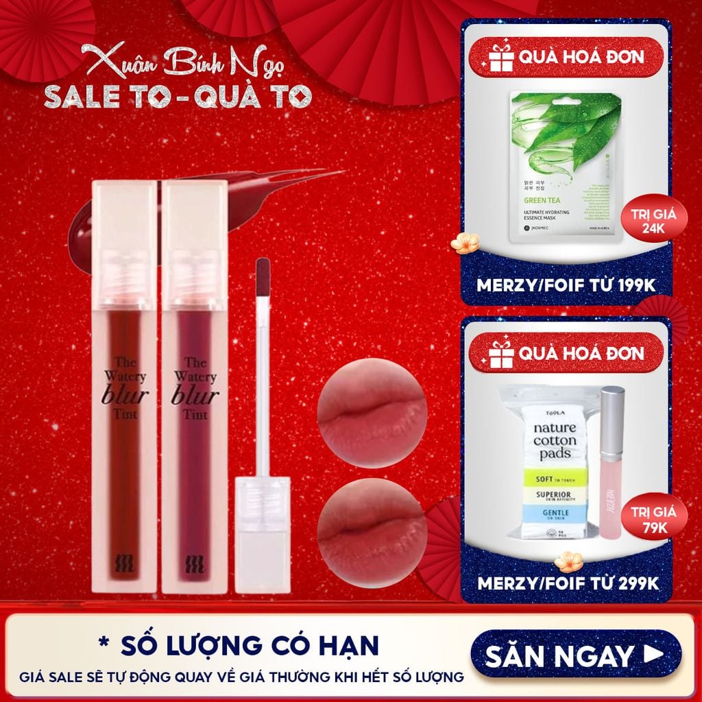 Son Kem Lì Lên Màu Chuẩn, Mịn Mượt Nhẹ Môi Merzy The Watery Blur Tint 4ml