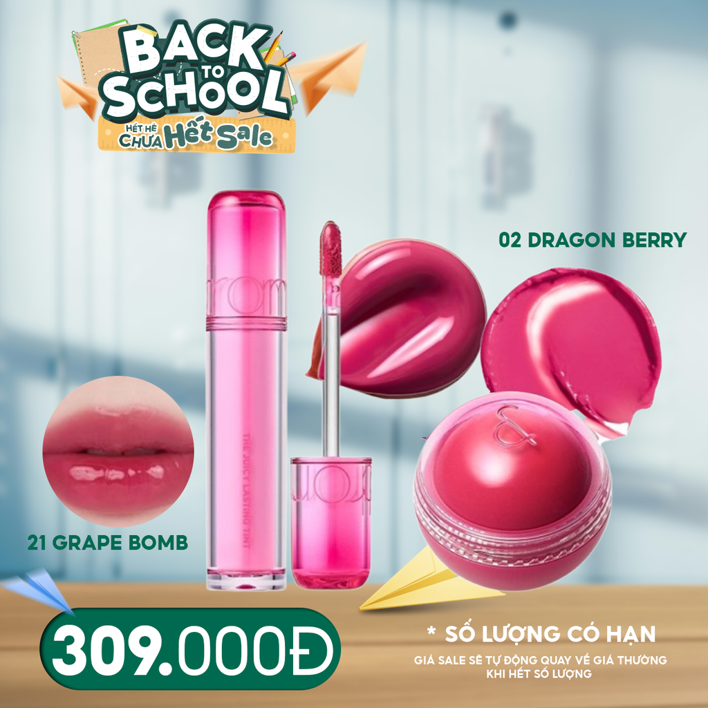 Combo Romand 2 Sản Phẩm: Má Hồng Kem Romand Dạng Lăn Juicy Roll Cheek 8.4g + Son Tint Lì Romand Căng Bóng The Juicy Lasting Tint 3.5g