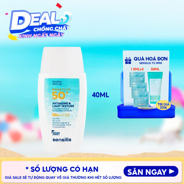  Sữa Chống Nắng Sensilis Mỏng Nhẹ, Dưỡng Ẩm Water Fluid SPF50+ 40ml 