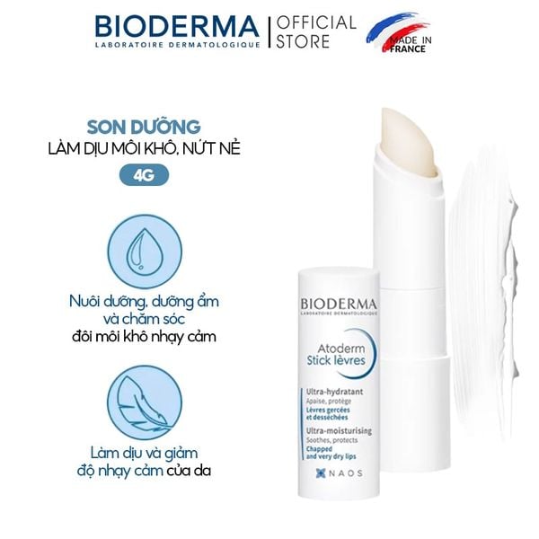  Son Dưỡng Bioderma Làm Dịu Môi Khô, Nứt Nẻ Atoderm Stick Levres 4g 