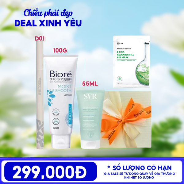  [HỘP QUÀ YÊU THƯƠNG] Gel Rửa Mặt SVR Moussante Gel + Sữa Rửa Mặt Bioré Skin Purifying Facial Foam + Mặt Nạ Miếng Wonjin + Bút Kẻ Mắt VEECCI Vivid Color Eyeliner Pen + Hộp Quà Ngẫu Nhiên 