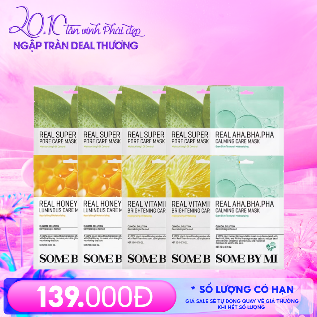 Combo Some By Mi 10 Miếng Mask: Mặt Nạ Dưỡng Da Super Matcha Pore + Honey Luminous + Vitamin Brightening + AHA-BHA-PHA