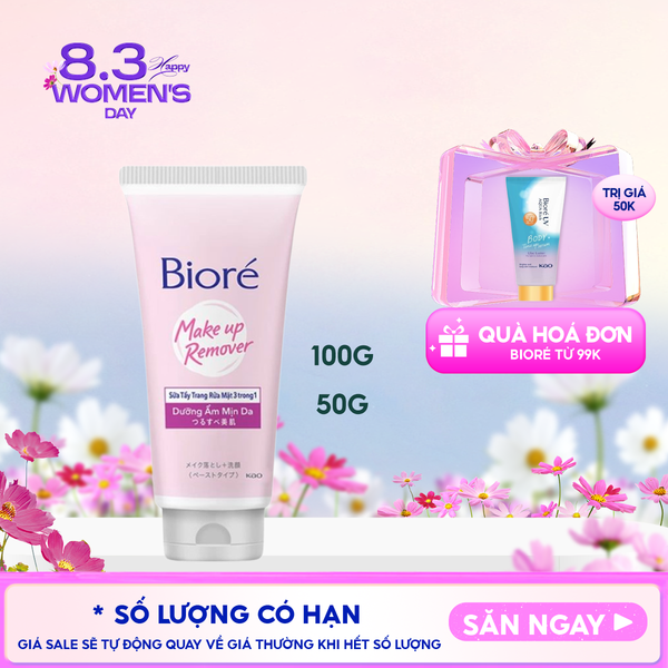  Sữa Tẩy Trang Rửa Mặt 3 Trong 1 Bioré Dưỡng Ẩm Mịn Da 