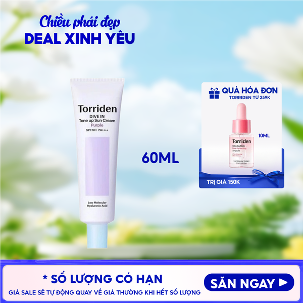  Kem Chống Nắng Torriden Nâng Tông Dive In Tone Up Sun Cream Purple SPF50+ PA++++ 60ml 