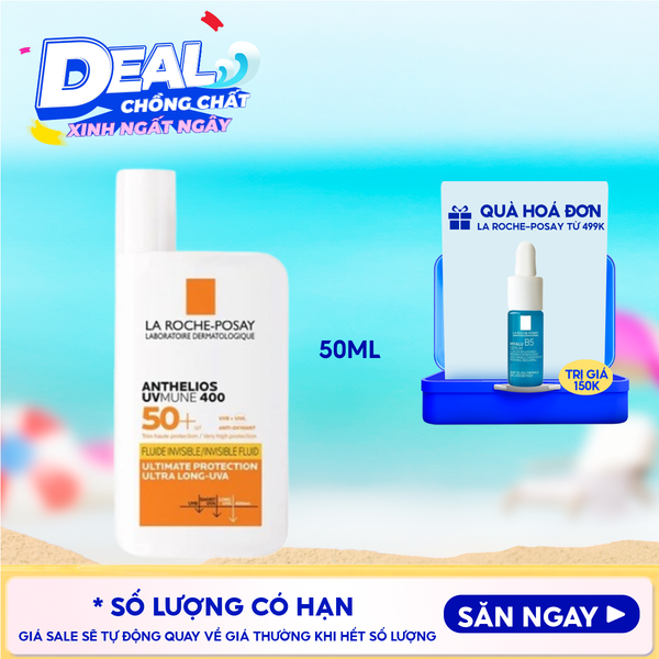  Kem Chống Nắng La Roche-Posay Dạng Sữa, Bảo Vệ Da Khỏi UVA Dài, Ngăn Ngừa Thâm Nám Anthelios UVMune 400 Invisible Fluid SPF50+ 50ml 