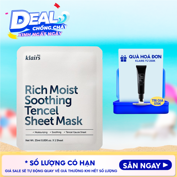  Mặt Nạ Klairs Dưỡng Ẩm, Bảo Vệ Da Khỏe Mạnh Rich Moist Soothing Tencel Sheet Mask 