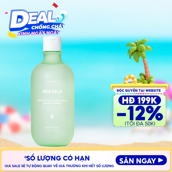  Nước Tẩy Trang Zakka Naturals Tảo Biển, Làm Sạch Dưỡng Ẩm Da  Sea Kelp Softening & Brightening Micellar Water 500ml 