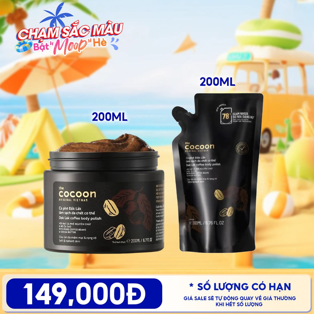 Tẩy Da Chết Body Cocoon Làm Đều Màu Da Và Dưỡng Mịn Da Chiết Xuất Cà Phê Dak Lak, Đường Thốt Nốt An Giang Body Polish