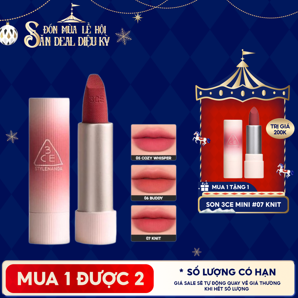 Son Thỏi 3CE Mịn Lì, Mềm Môi Cashmere Hug Lipstick 3.5g