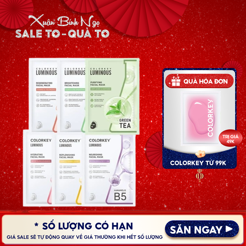 Mặt Nạ Giấy Colorkey Dưỡng Ẩm, Làm Dịu Da, Hỗ Trợ Dưỡng Sáng Facial Mask