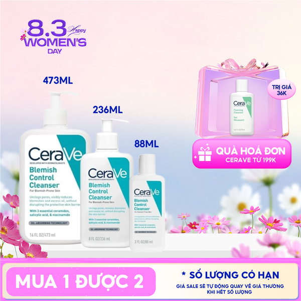  Sữa Rửa Mặt Cerave Hỗ Trợ Giảm Mụn Blemish Control Cleanser 