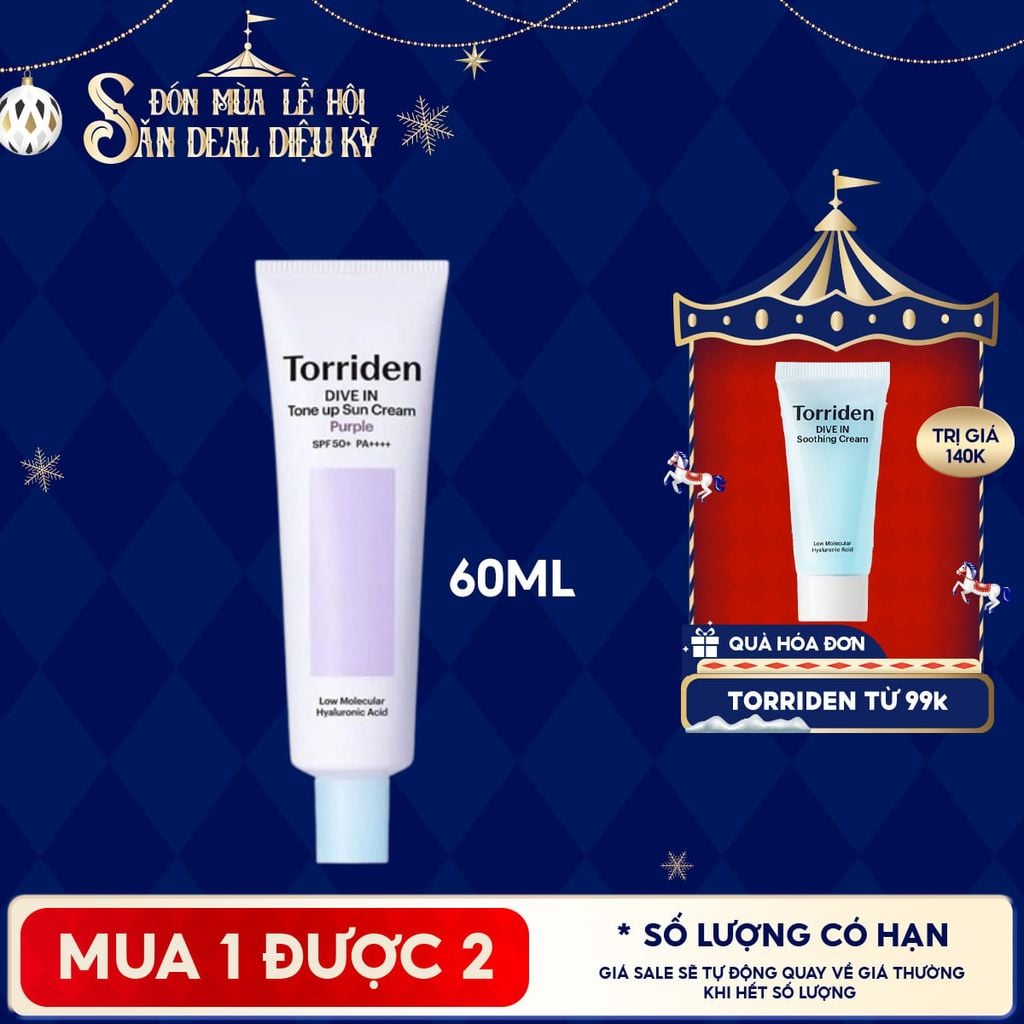 Kem Chống Nắng Torriden Nâng Tông Dive In Tone Up Sun Cream Purple SPF50+ PA++++ 60ml