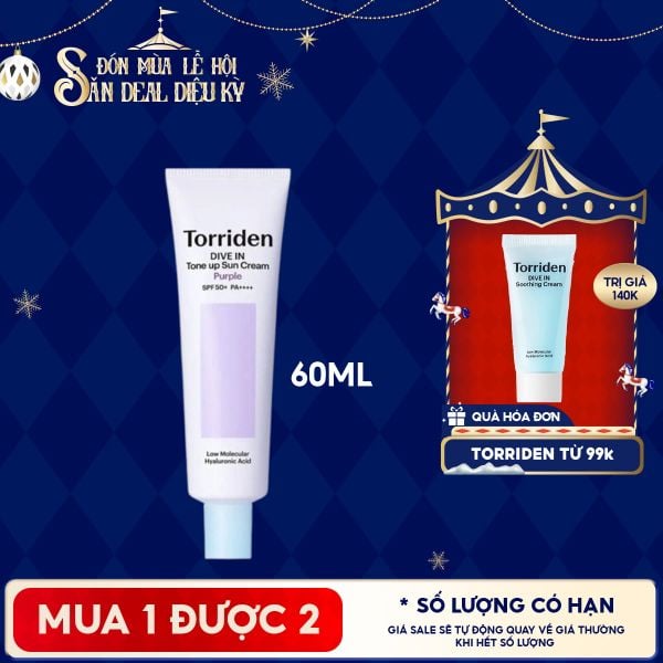  Kem Chống Nắng Torriden Nâng Tông Dive In Tone Up Sun Cream Purple SPF50+ PA++++ 60ml 