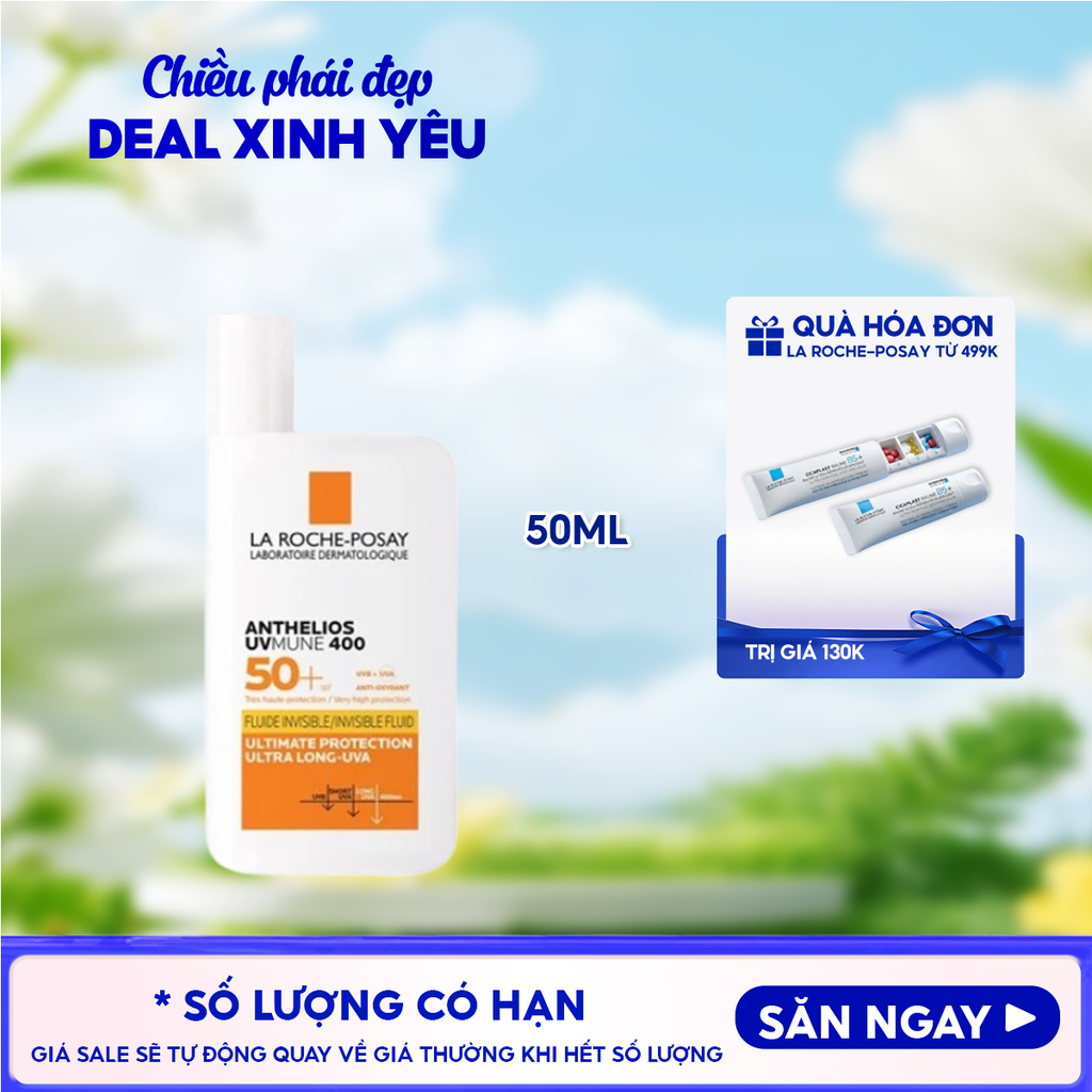 Kem Chống Nắng La Roche-Posay Dạng Sữa, Bảo Vệ Da Khỏi UVA Dài, Ngăn Ngừa Thâm Nám Anthelios UVMune 400 Invisible Fluid SPF50+ 50ml