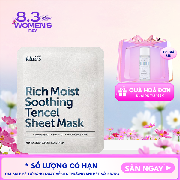  Mặt Nạ Klairs Dưỡng Ẩm, Bảo Vệ Da Khỏe Mạnh Rich Moist Soothing Tencel Sheet Mask 