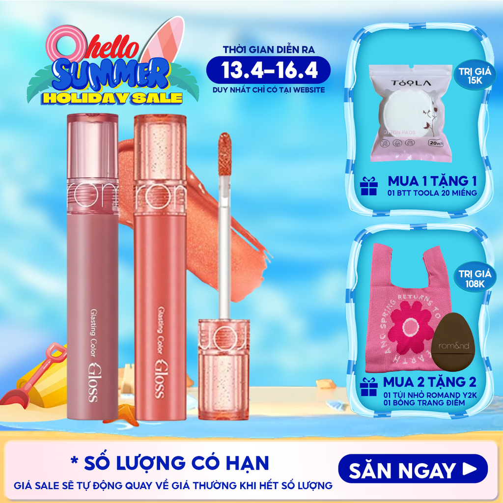 [GIÁ HỦY DIỆT][Màu 01-13][COLOR GLOSS] Son Bóng Romand Cho Môi Căng Mọng, Mềm Mịn Glasting Color Gloss 4g