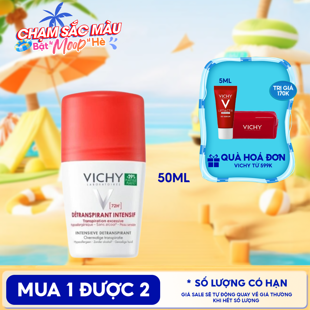 Lăn Khử Mùi Vichy Ngăn Mồ Hôi, Giữ Khô Thoáng Suốt 72H Detranspirant Intensif 72H 50ml (Che tên sản phẩm khi giao hàng)