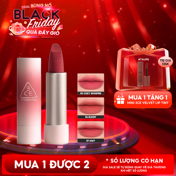  Son Thỏi 3CE Mịn Lì, Mềm Môi Cashmere Hug Lipstick 3.5g 