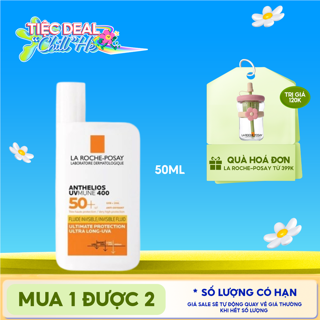 Kem Chống Nắng La Roche-Posay Dạng Sữa, Bảo Vệ Da Khỏi UVA Dài, Ngăn Ngừa Thâm Nám Anthelios UVMune 400 Invisible Fluid SPF50+ 50ml