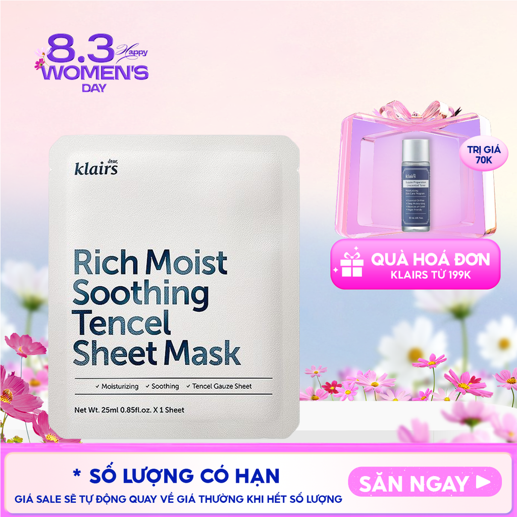 Mặt Nạ Klairs Dưỡng Ẩm, Bảo Vệ Da Khỏe Mạnh Rich Moist Soothing Tencel Sheet Mask