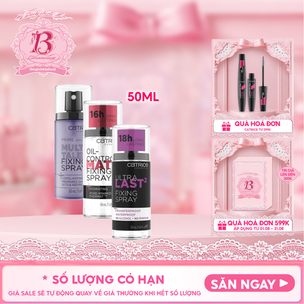  Xịt Khóa Nền Catrice Kiềm Dầu, Giữ Ẩm, Căng Bóng, Lâu Trôi Catrice Fixing Spray 50ml 