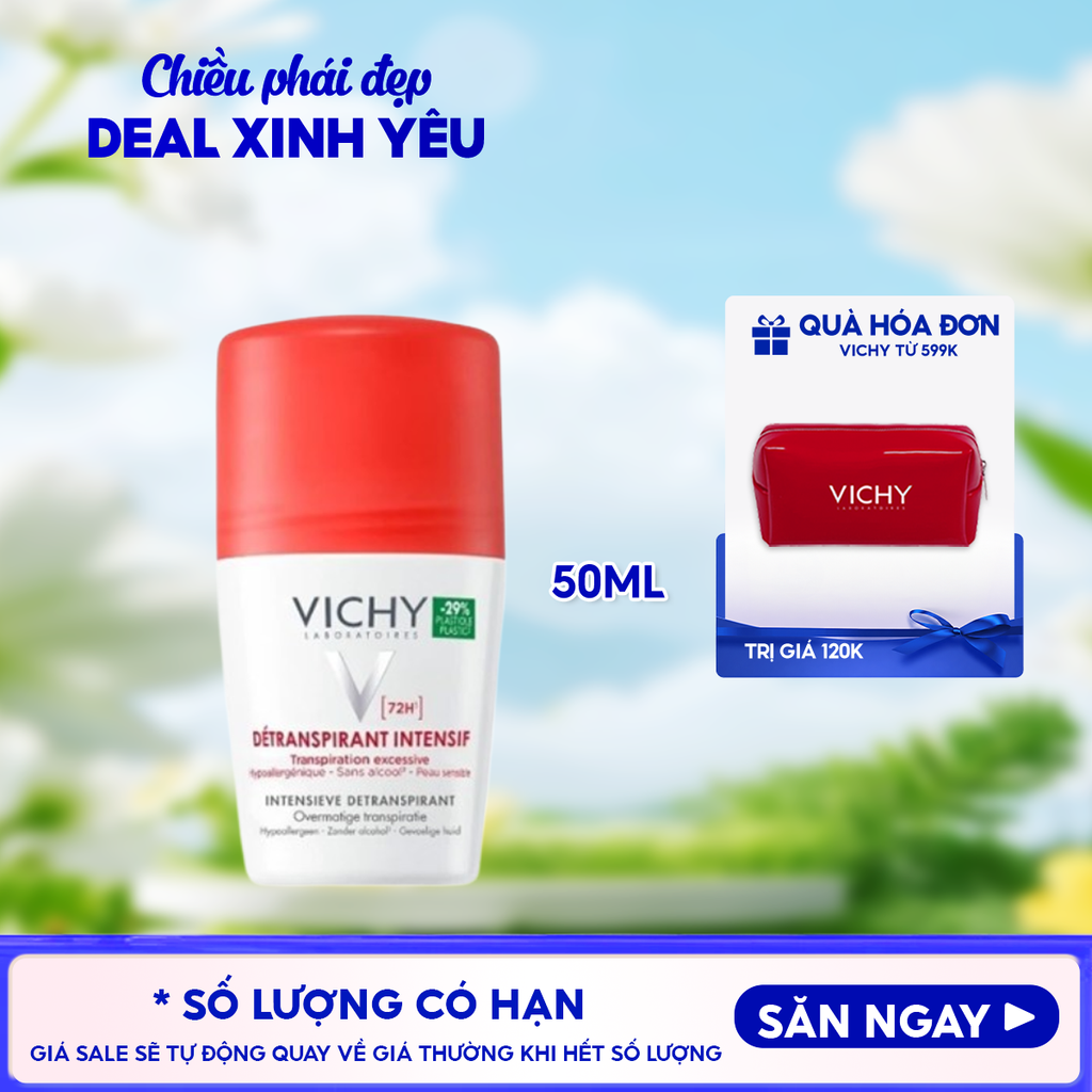 Lăn Khử Mùi Vichy Ngăn Mồ Hôi, Giữ Khô Thoáng Suốt 72H Detranspirant Intensif 72H 50ml (Che tên sản phẩm khi giao hàng)