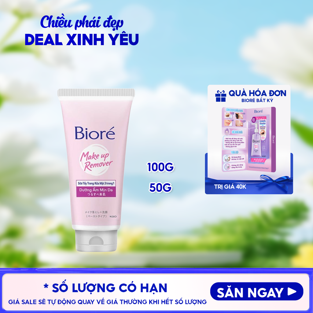 Sữa Tẩy Trang Rửa Mặt 3 Trong 1 Bioré Dưỡng Ẩm Mịn Da