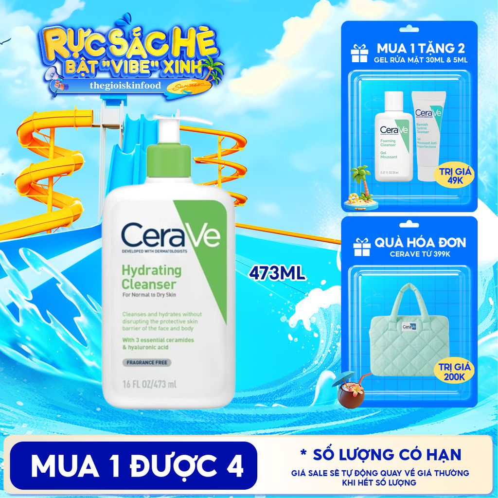 Sữa Rửa Mặt Cerave Dưỡng Ẩm, Làm Sạch Sâu Dành Cho Da Thường & Da Khô Developed With Dermatologists Hydrating Cleanser