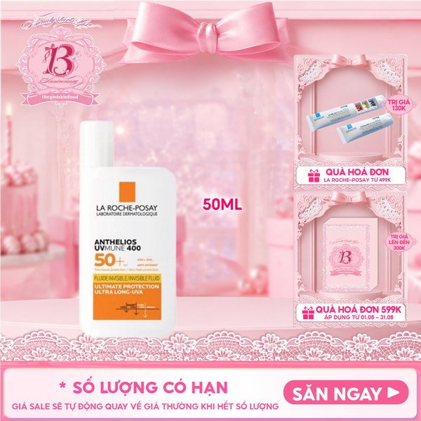  Kem Chống Nắng La Roche-Posay Dạng Sữa, Bảo Vệ Da Khỏi UVA Dài, Ngăn Ngừa Thâm Nám Anthelios UVMune 400 Invisible Fluid SPF50+ 50ml 
