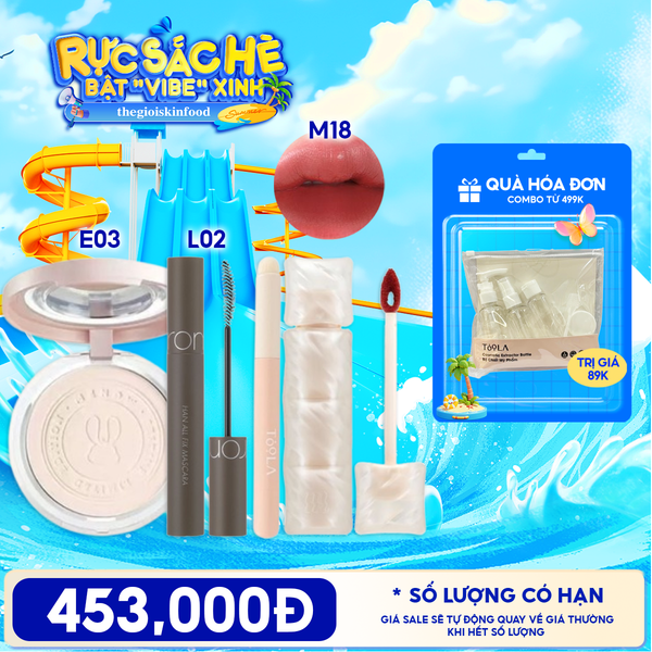  Combo Phấn Phủ Nén MENOW Matte Tulle Makeup Powder + Mascara Chuốt Mi Romand All Fix Mascara + Son Phao Kem Lì Merzy Puffer Mellow Tint +  Cọ TOOLA Đa Năng 