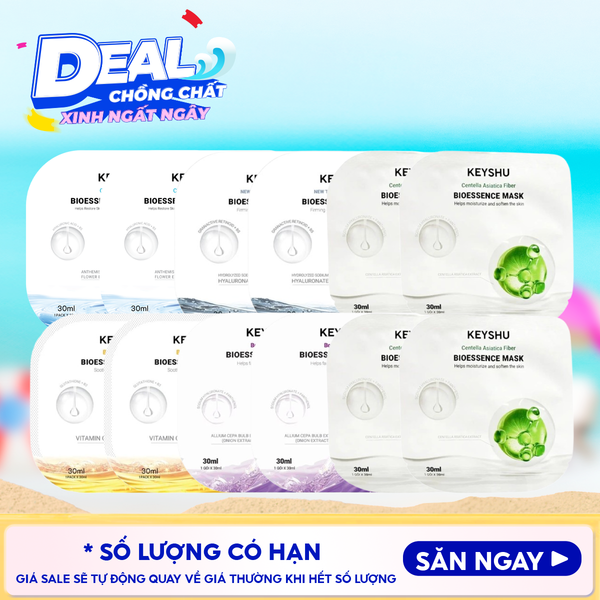 Combo 12 Mask Keyshu: Dưỡng Ẩm, Làm Mềm Da, Hỗ Trợ Ngừa Lão Hóa Bioessence Mask 30ml 