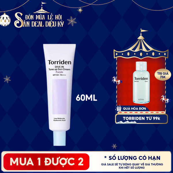  Kem Chống Nắng Torriden Nâng Tông Dive In Tone Up Sun Cream Purple SPF50+ PA++++ 60ml 