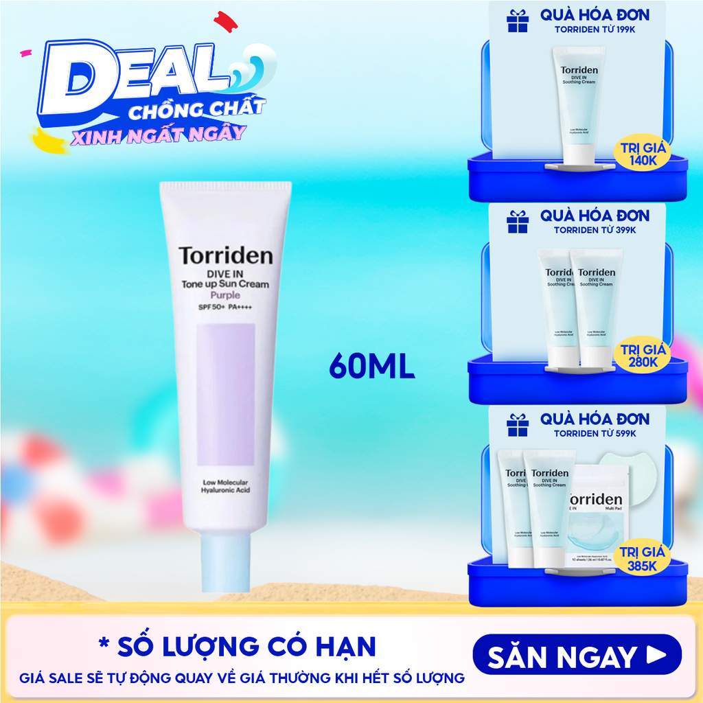Kem Chống Nắng Torriden Nâng Tông Dive In Tone Up Sun Cream Purple SPF50+ PA++++ 60ml
