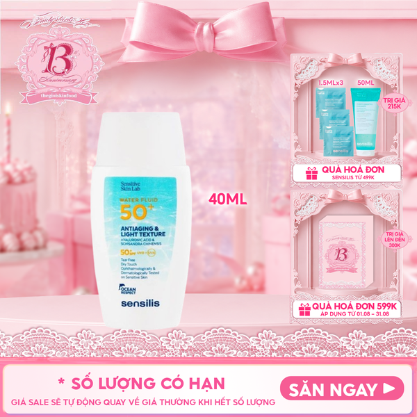  Sữa Chống Nắng Sensilis Mỏng Nhẹ, Dưỡng Ẩm Water Fluid SPF50+ 40ml 