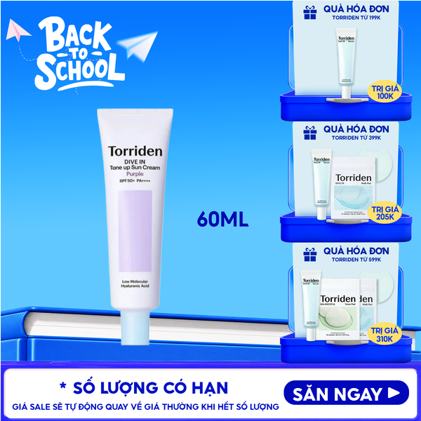  Kem Chống Nắng Torriden Nâng Tông Dive In Tone Up Sun Cream Purple SPF50+ PA++++ 60ml 