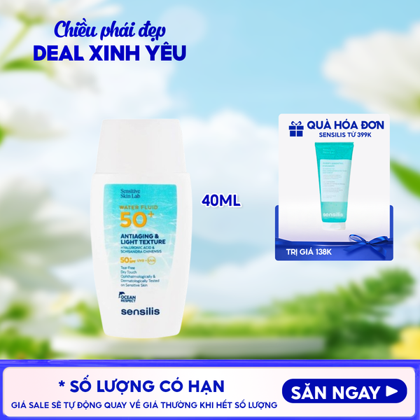  Sữa Chống Nắng Sensilis Mỏng Nhẹ, Dưỡng Ẩm Water Fluid SPF50+ 40ml 