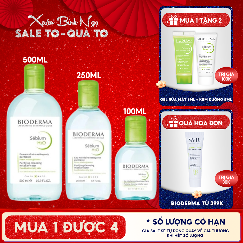 Nước Tẩy Trang Bioderma Cho Da Dầu, Da Hỗn Hợp, Da Mụn Sebium H2O
