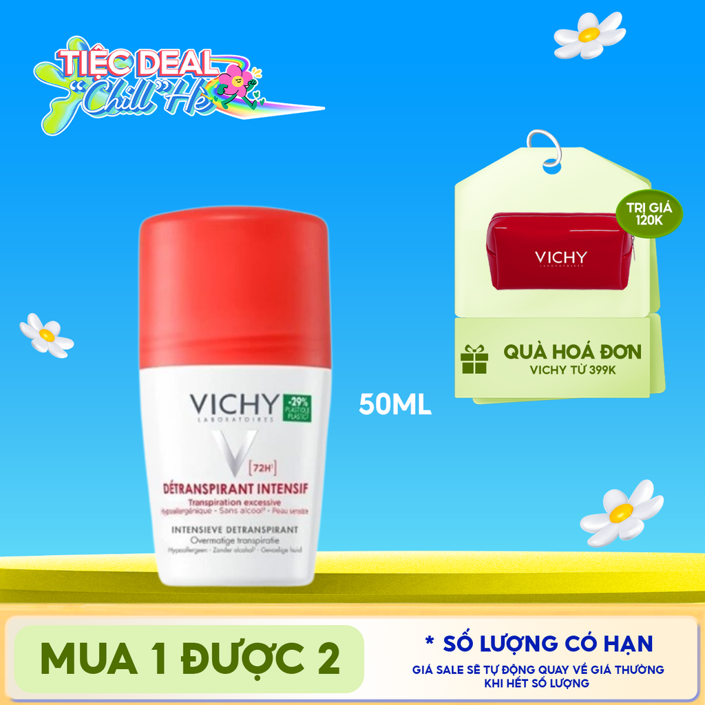 Lăn Khử Mùi Vichy Ngăn Mồ Hôi, Giữ Khô Thoáng Suốt 72H Detranspirant Intensif 72H 50ml (Che tên sản phẩm khi giao hàng)