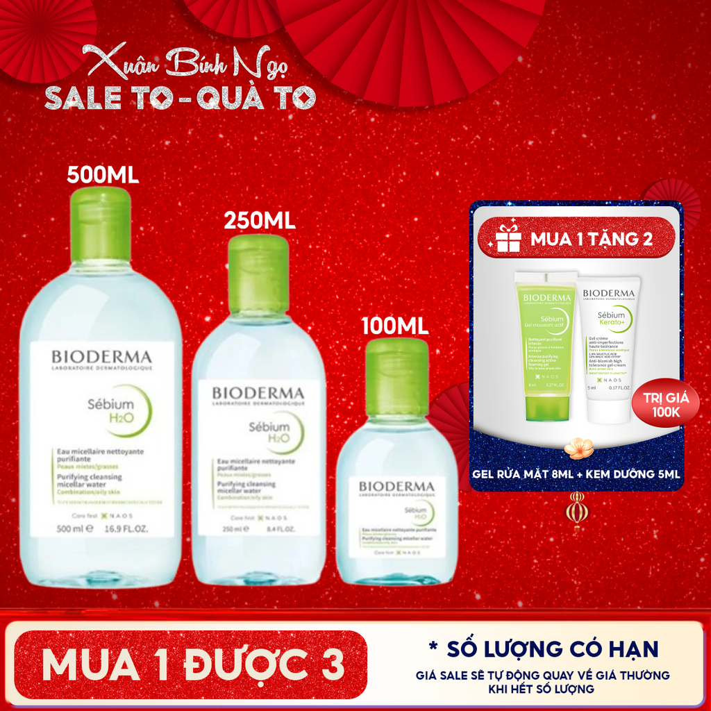 Nước Tẩy Trang Bioderma Cho Da Dầu, Da Hỗn Hợp, Da Mụn Sebium H2O