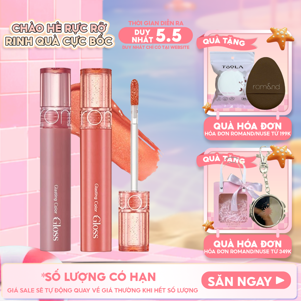 [GIÁ HỦY DIỆT][Màu 01-13][COLOR GLOSS] Son Bóng Romand Cho Môi Căng Mọng, Mềm Mịn Glasting Color Gloss 4g