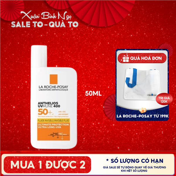  Kem Chống Nắng La Roche-Posay Dạng Sữa, Bảo Vệ Da Khỏi UVA Dài, Ngăn Ngừa Thâm Nám Anthelios UVMune 400 Invisible Fluid SPF50+ 50ml 