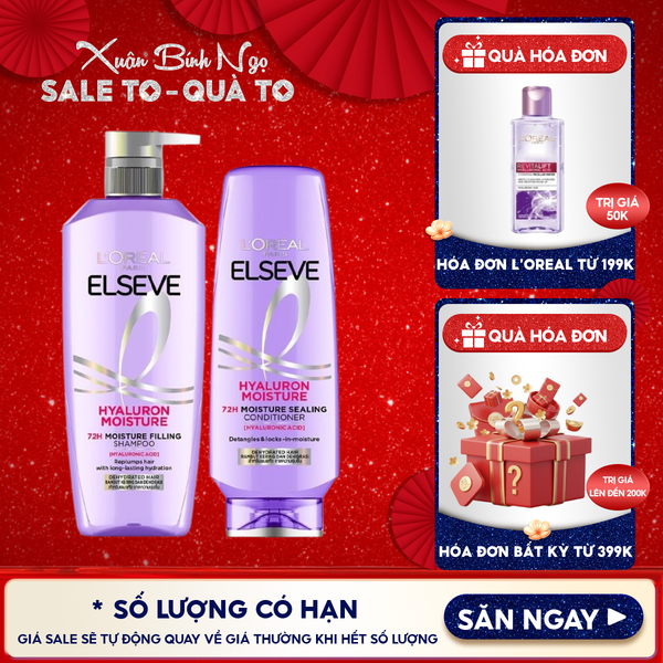  Dầu Gội, Dầu Xả Cấp Ẩm, Tóc Bóng Mượt Cho Da Đầu Khô L'oreal Elseve Hyaluron Moisture 72H 