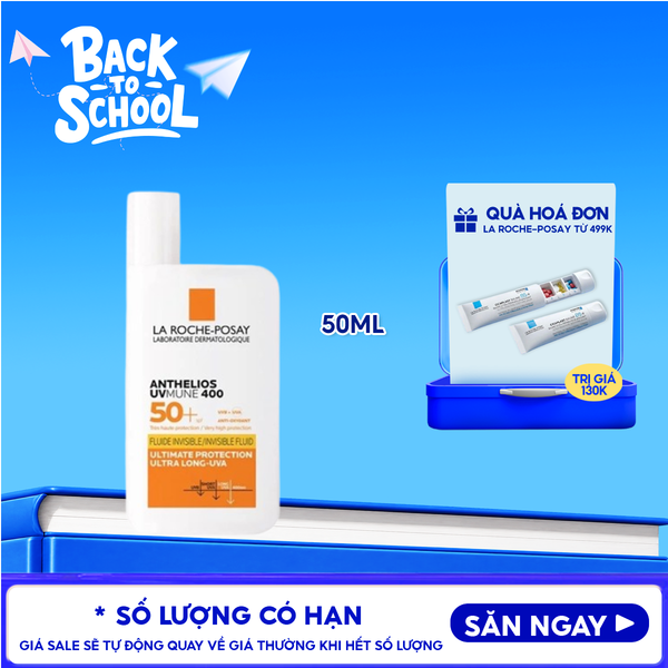  Kem Chống Nắng La Roche-Posay Dạng Sữa, Bảo Vệ Da Khỏi UVA Dài, Ngăn Ngừa Thâm Nám Anthelios UVMune 400 Invisible Fluid SPF50+ 50ml 