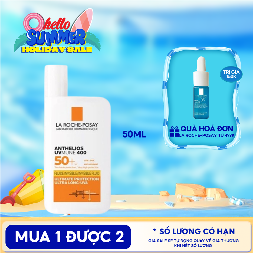 Kem Chống Nắng La Roche-Posay Dạng Sữa, Bảo Vệ Da Khỏi UVA Dài, Ngăn Ngừa Thâm Nám Anthelios UVMune 400 Invisible Fluid SPF50+ 50ml