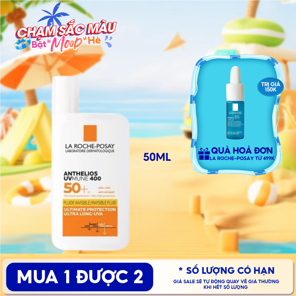 Kem Chống Nắng La Roche-Posay Dạng Sữa, Bảo Vệ Da Khỏi UVA Dài, Ngăn Ngừa Thâm Nám Anthelios UVMune 400 Invisible Fluid SPF50+ 50ml