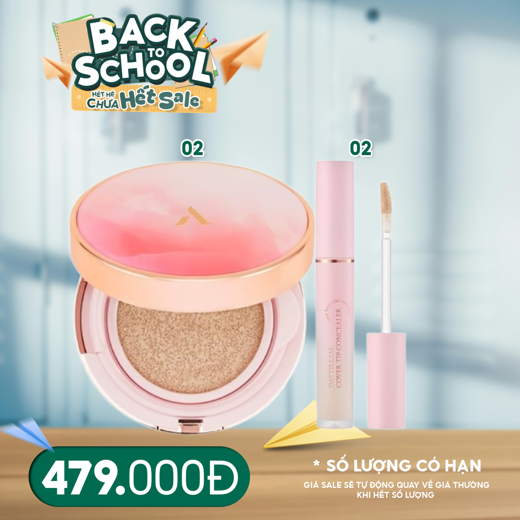 Combo Aperire 2 Sản Phẩm: Cushion Chống Nắng Aperire Day Dream Cover Cushion SPF50+/PA++++ & Kem Che Khuyết Điểm Mỏng Aperire Daydream Cover Tip Concealer 4.5ml
