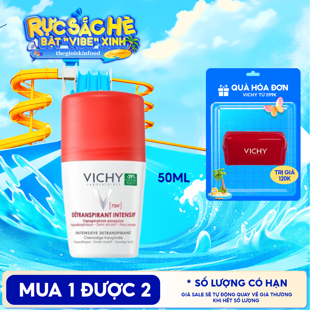 Lăn Khử Mùi Vichy Ngăn Mồ Hôi, Giữ Khô Thoáng Suốt 72H Detranspirant Intensif 72H 50ml (Che tên sản phẩm khi giao hàng)