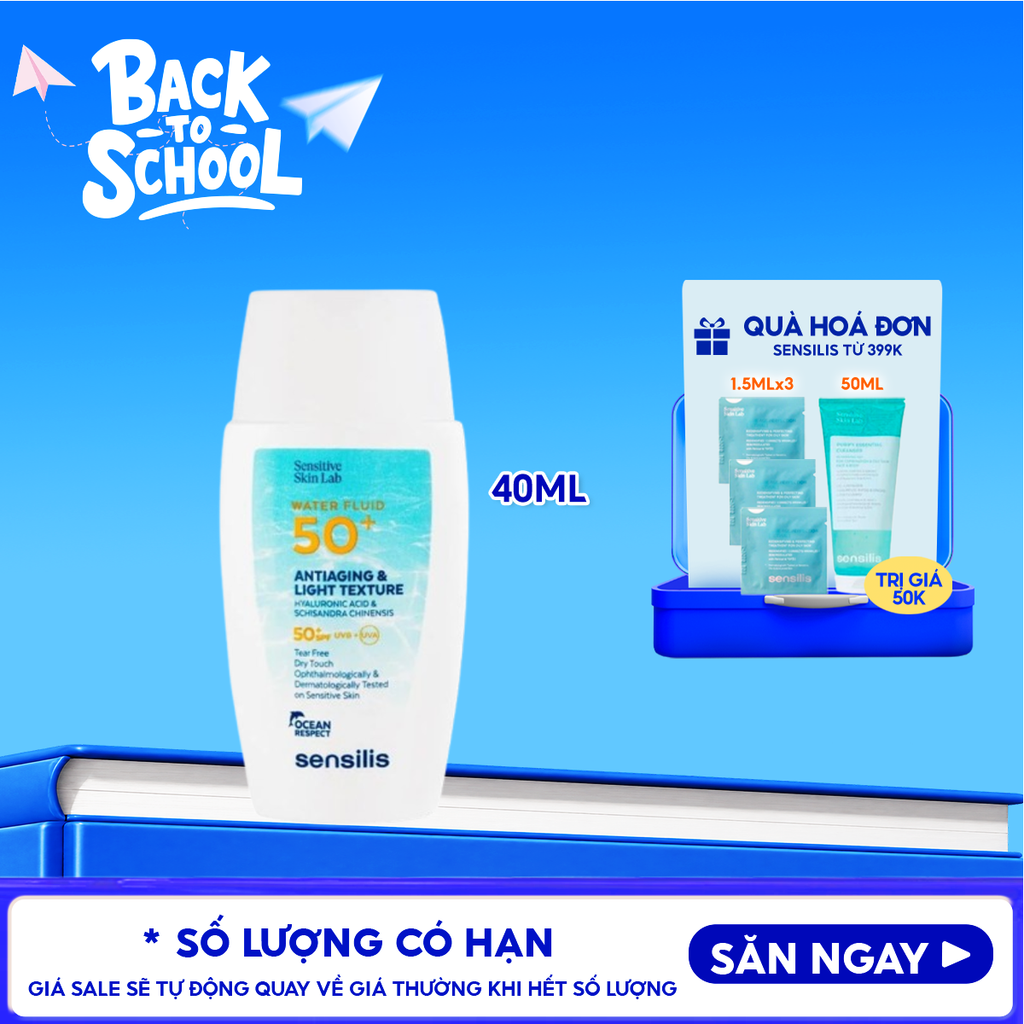 Sữa Chống Nắng Sensilis Mỏng Nhẹ, Dưỡng Ẩm Water Fluid SPF50+ 40ml